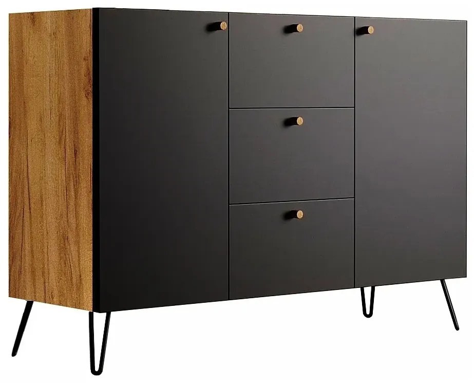 Komoda z szufladami w stylu industrialnym dąb craft + czarny - Zorina 3X