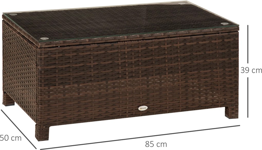 Outsunny Stół Ogrodowy z Technorattanu Elegancki i Praktyczny Brązowy 85x50x39cm | Aosom PL