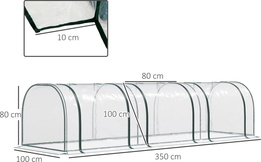 Outsunny Szklarnia, szklarnia z drzwiami, tunel foliowy, dom dla roślin, hodowla roślin, stal, plastik, 350 x 100 x 80 cm, Zielony