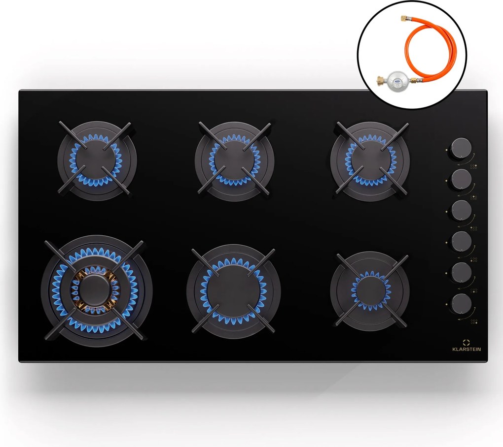 Klarstein Goldflame 90cm Płyta gazowa 6 palników Czarny