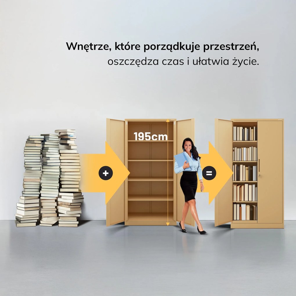 Szafa na dokumenty biurowa metalowa beżowa: Fresh Style JAN H, 900 x 1950 x 400 mm