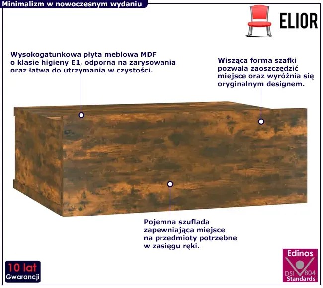 Wisząca szafka nocna w kolorze wędzonego dębu Caso 6X