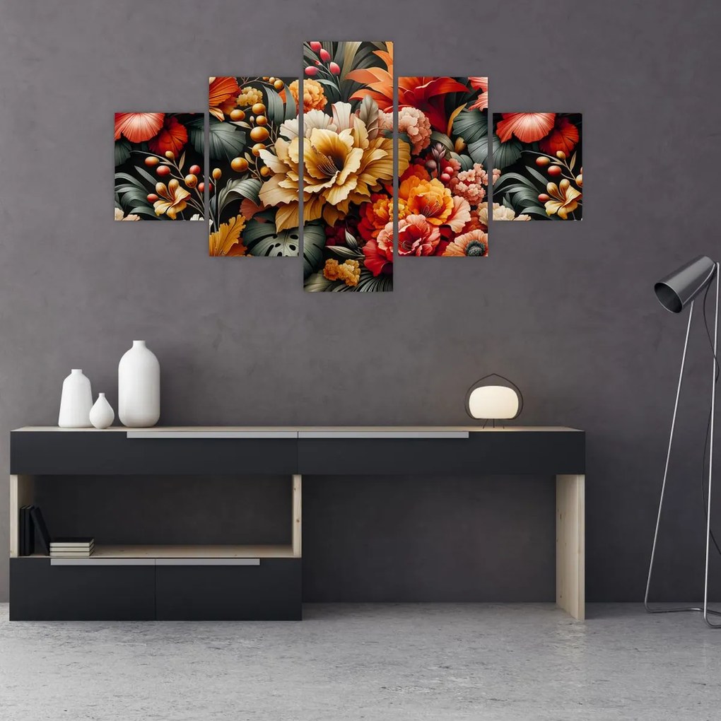 Obraz - Pomarańczowo-czerwone kwiaty (125x70 cm)