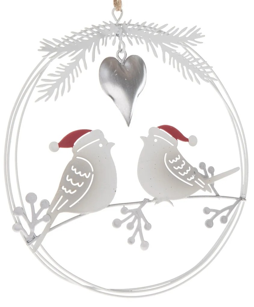 Świąteczna wisząca metalowa dekoracja Ptaki, 14,5 x 16 x 1 cm