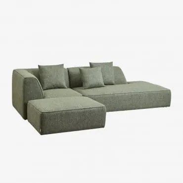 Sofa Modułowy Narożny 2-częściowy Z Prawym Szezlongiem I Tapicerowanym Pufem Cardea Bukla Szałwiowa Zieleń - Sklum