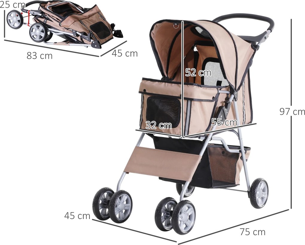 Outsunny Wózek dla Psa Kota Składany Kawowy do 15kg | Aosom PL