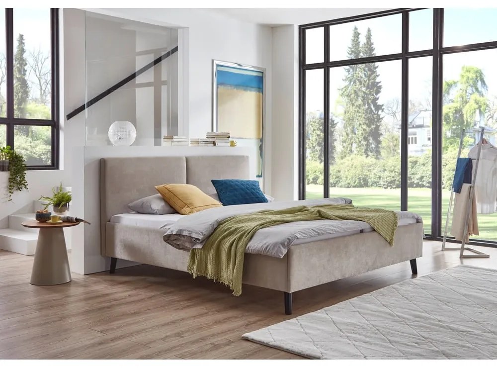 Beżowe tapicerowane łóżko dwuosobowe ze stelażem 160x200 cm Piano – Meise Möbel