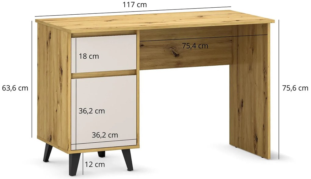 Biurko w stylu skandynawskim dąb artisan + kaszmir P5-D34