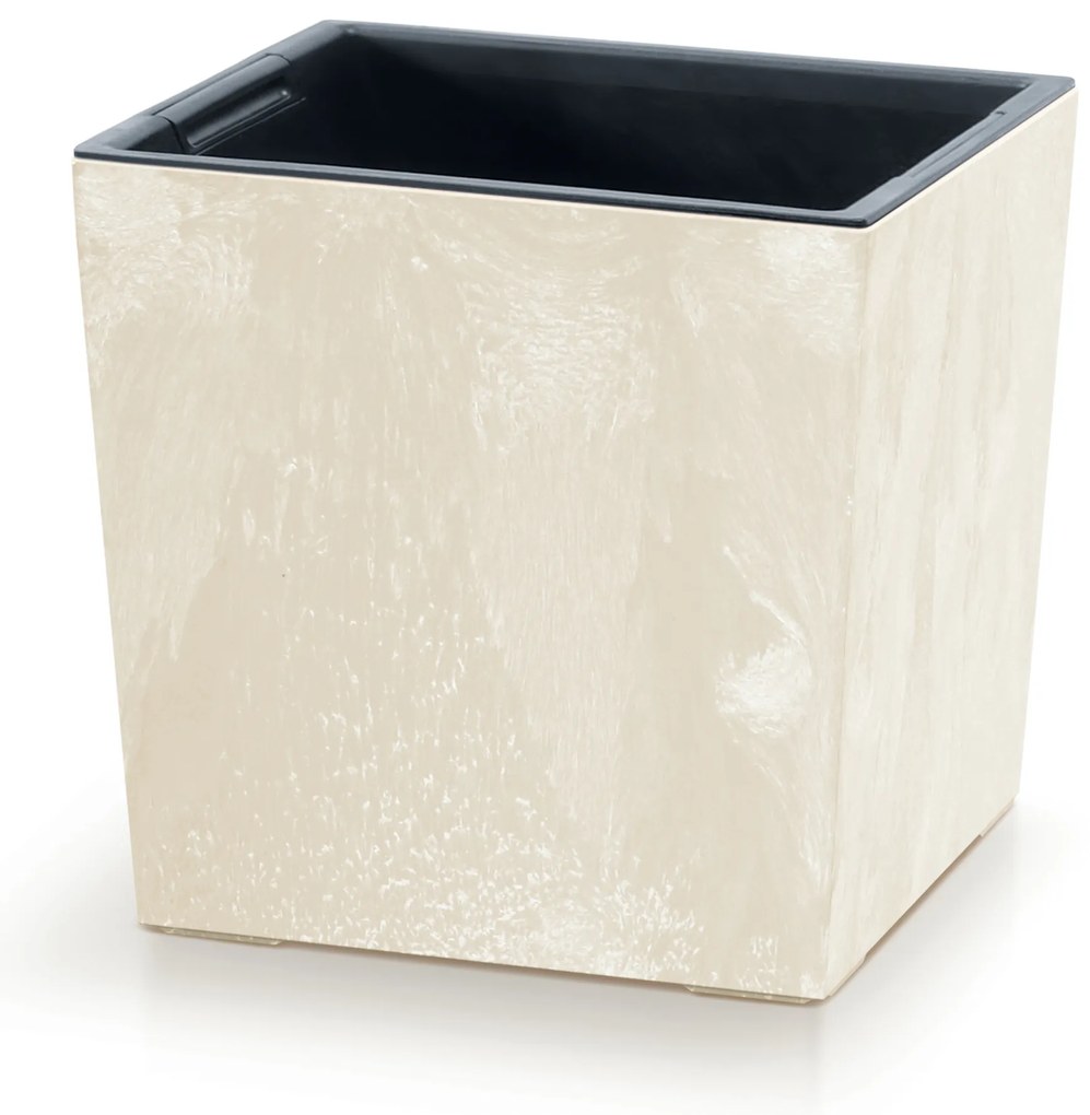 Donica ogrodowa z wkładem Urbi Square Low Beton Effect 29,5 x 29,5 x 29 cm kremowy PROSPERPLAST