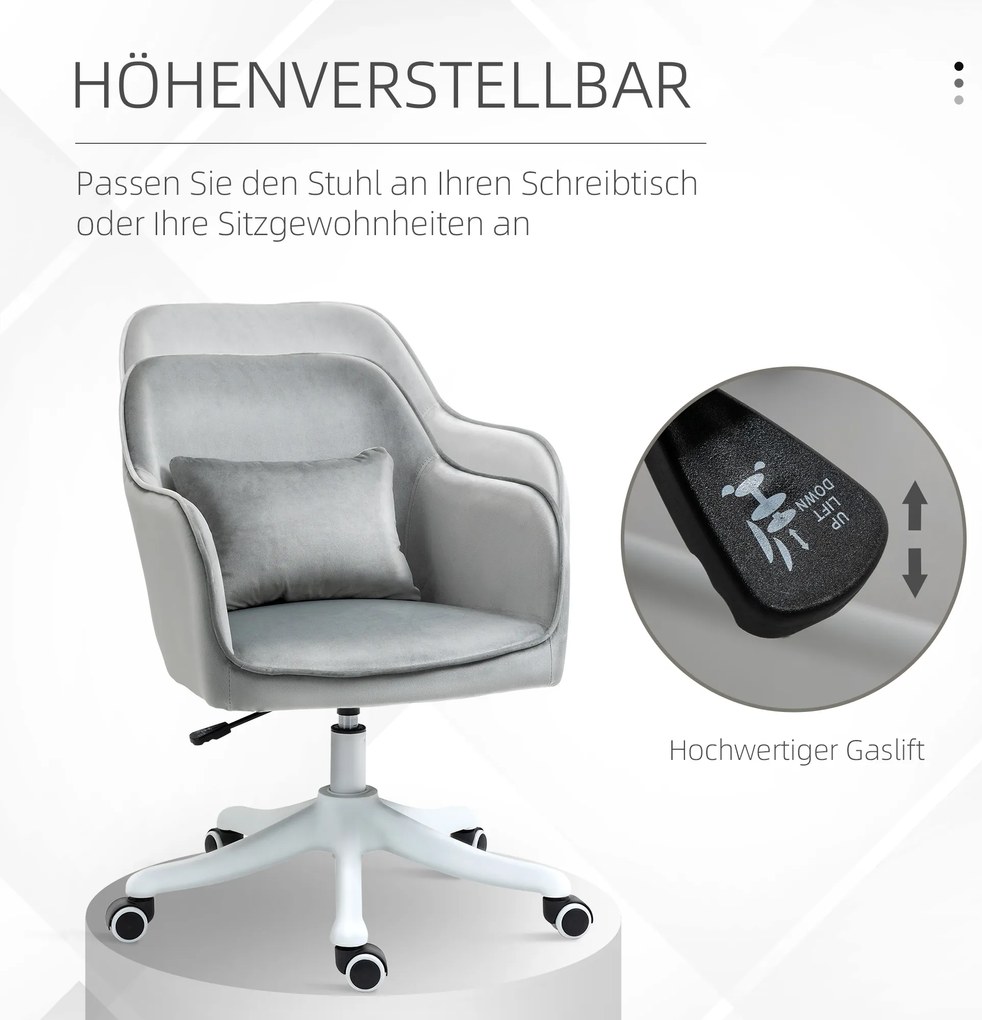 Vinsetto Fotel biurowy ergonomiczny z masażem i funkcją wibracji obrotowy aksamit szary | Aosom PL