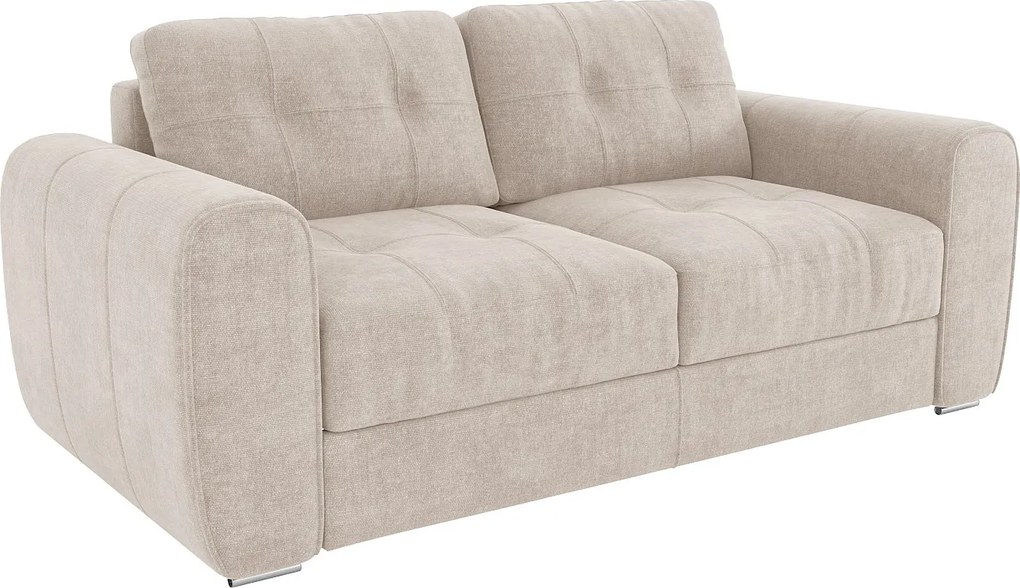 Kanapa 3-osobowa rozkładana typu express z beżowej tkaniny - Miejsce do spania 140 cm - Materac 22 cm z pamięcią kształtu - BOLIPO