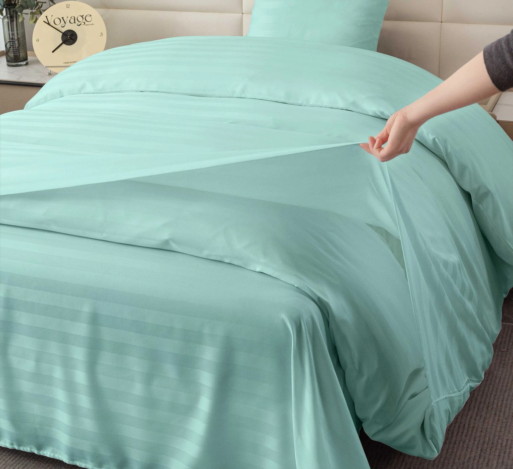 PrzytulneMieszkanie.pl PrzytulneMieszkanie.pl Hotelowa pościel z mikrofibry JASMINE miętowa - pasek 2 cm, hotelowa kieszeń Rozmiar pościeli: 70 x 90 cm | 140 x 220 cm