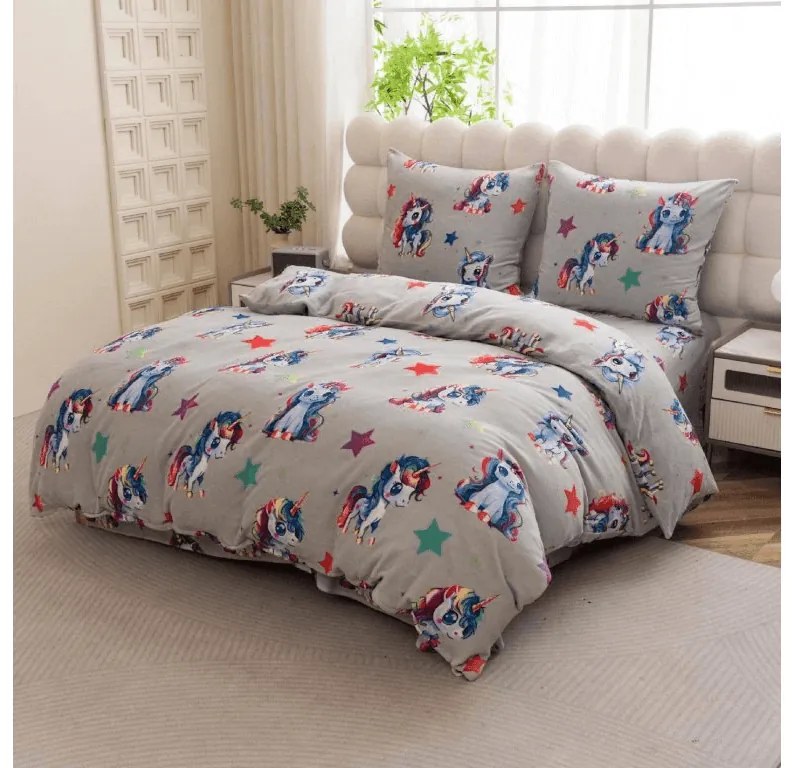 PrzytulneMieszkanie.pl PrzytulneMieszkanie.pl Pościel z mikropluszu CUTE UNICORN szara Rozmiar pościeli: 70 x 80 cm | 140 x 200 cm