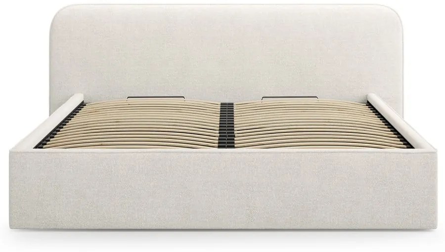 Jasnoszare tapicerowane łóżko dwuosobowe ze schowkiem i stelażem 180x200 cm Elizabeth – Micadoni