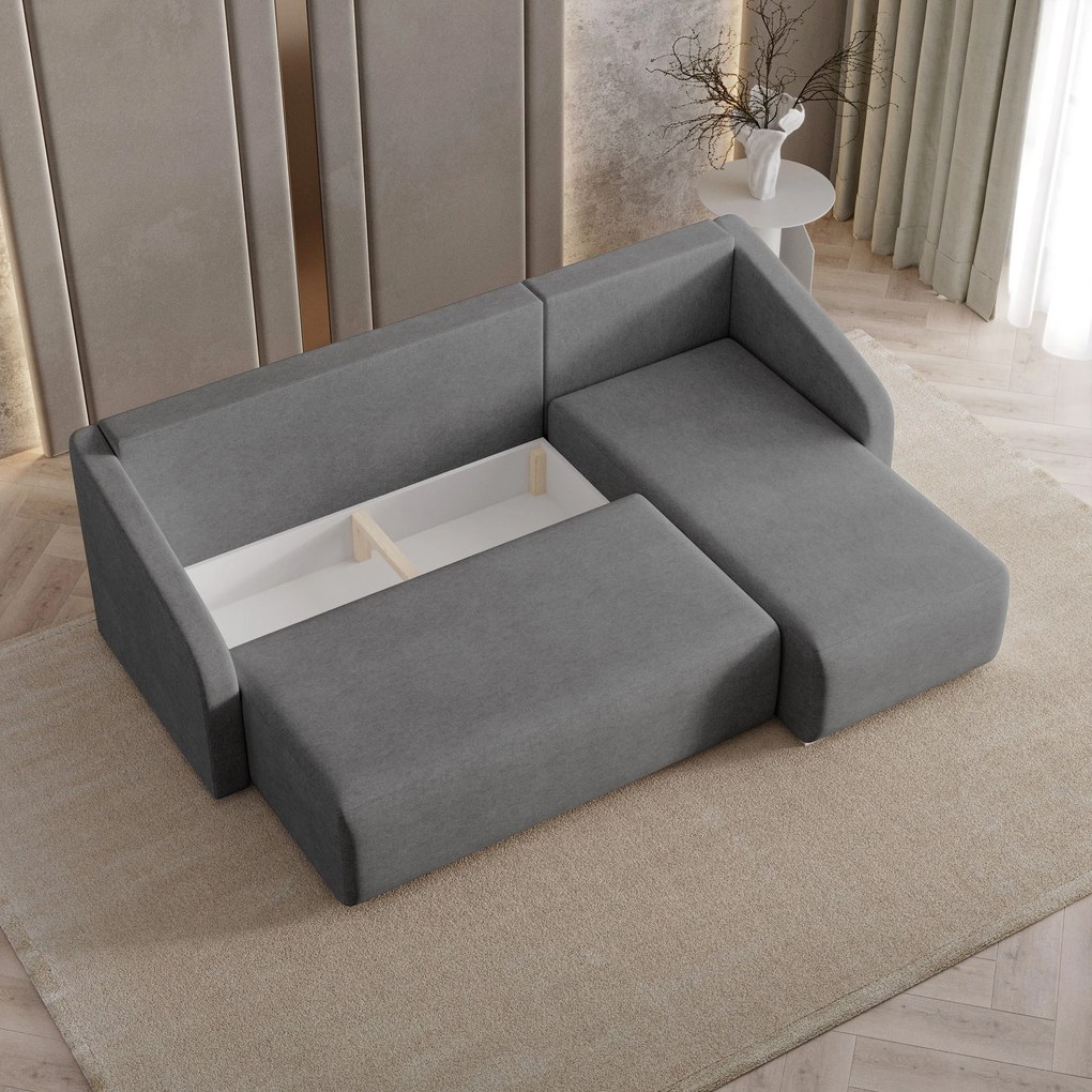 Masseno Narożnik MARELLO z funkcją spania i pojemnikiem na pościel Narozniki L, Rozkładana sofa - Szary, NEVE 90