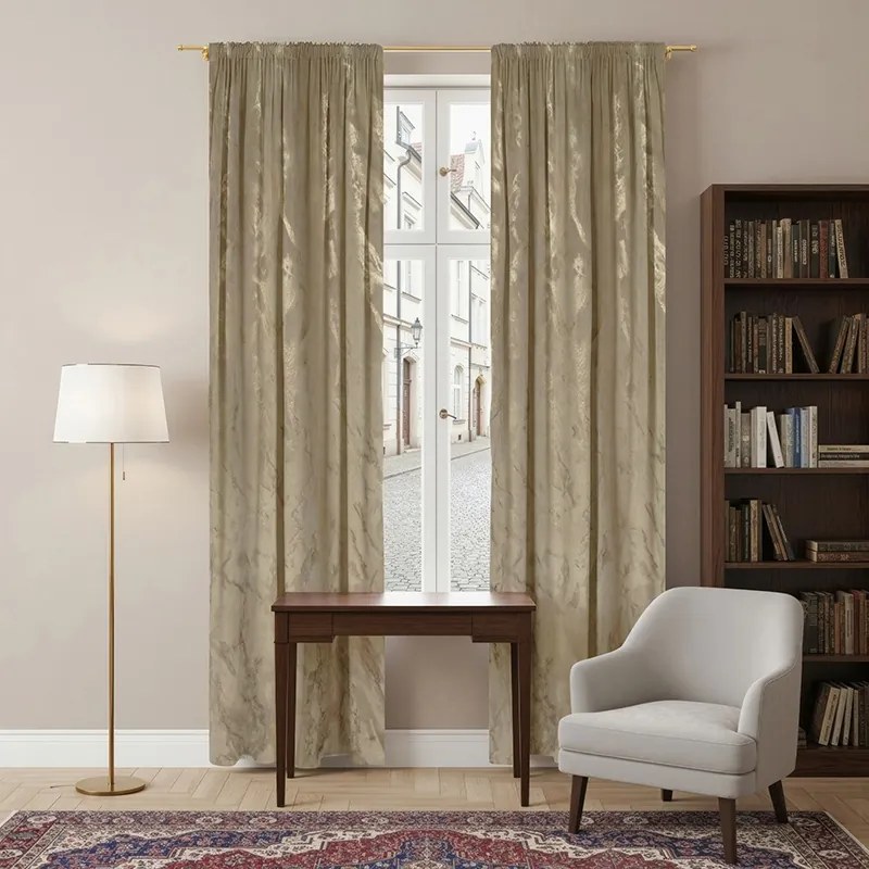 Zasłona welurowa beżowa złoty marmurek 140x250 na taśmie Marmaris