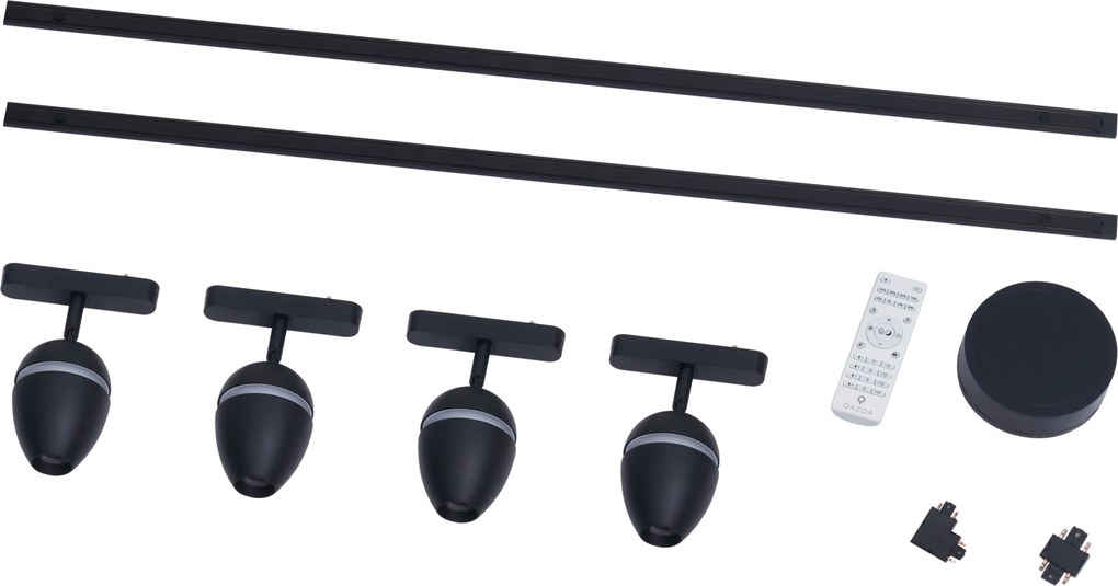 Nowoczesny system oświetlenia szynowego z 4 czarnymi reflektorami jednofazowymi - Magnetic Eggy