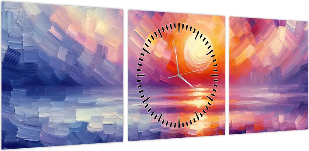 Obraz - Kolorowy artystyczny zachód słońca (z zegarem) (90x30 cm)