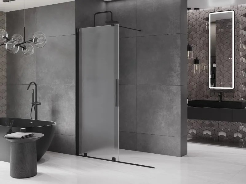 Mexen Velar ścianka prysznicowa rozsuwana Walk-in 140 x 200 cm, szron 8 mm, czarna - 871-140-000-33-70