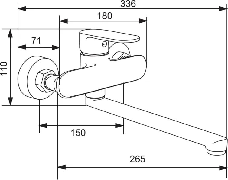 Mexen Milo bateria wannowa długa wylewka, złota - 71335-50