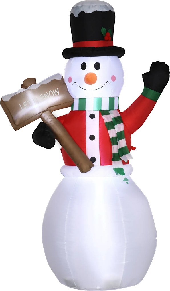 Outsunny Dekoracja Bożonarodzeniowa, Bałwanek z Tabliczką, nadmuchiwany, duży, w zestawie z dmuchawą, 103 długość x 70 szerokość x 180 wysokość cm