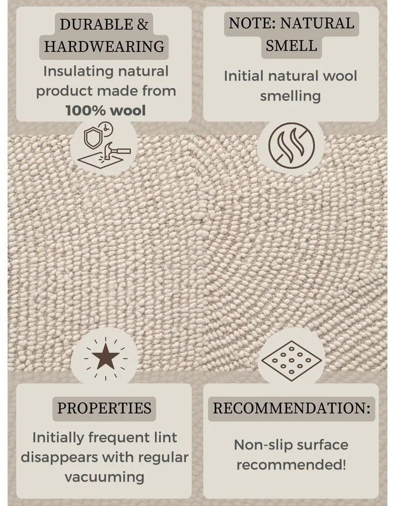 Wełniany chodnik tkany ręcznie w jasnym naturalnym kolorze 80x200 cm Calmio – Hanse Home