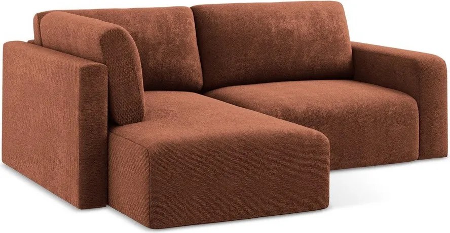 Rozkładany narożnik ze zniżką z tkaniny szenilowej (lewostronny/w kształcie litery L) w kolorze terakoty Kona – Makamii