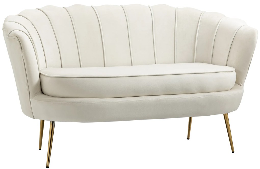 HOMCOM sofa dwuosobowa aksamitna kremowa styl vintage wygodna kanapa do salonu do 150 kg złote nogi | Aosom PL