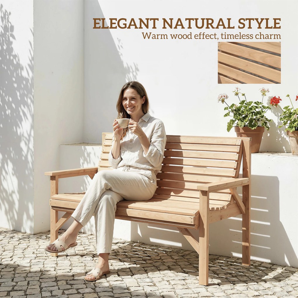 Outsunny 2-osobowa ławka ogrodowa z drewna, ławka z podłokietnikami i oparciem, meble outdoor do balkonu, tarasu, ogrodu | Aosom PL