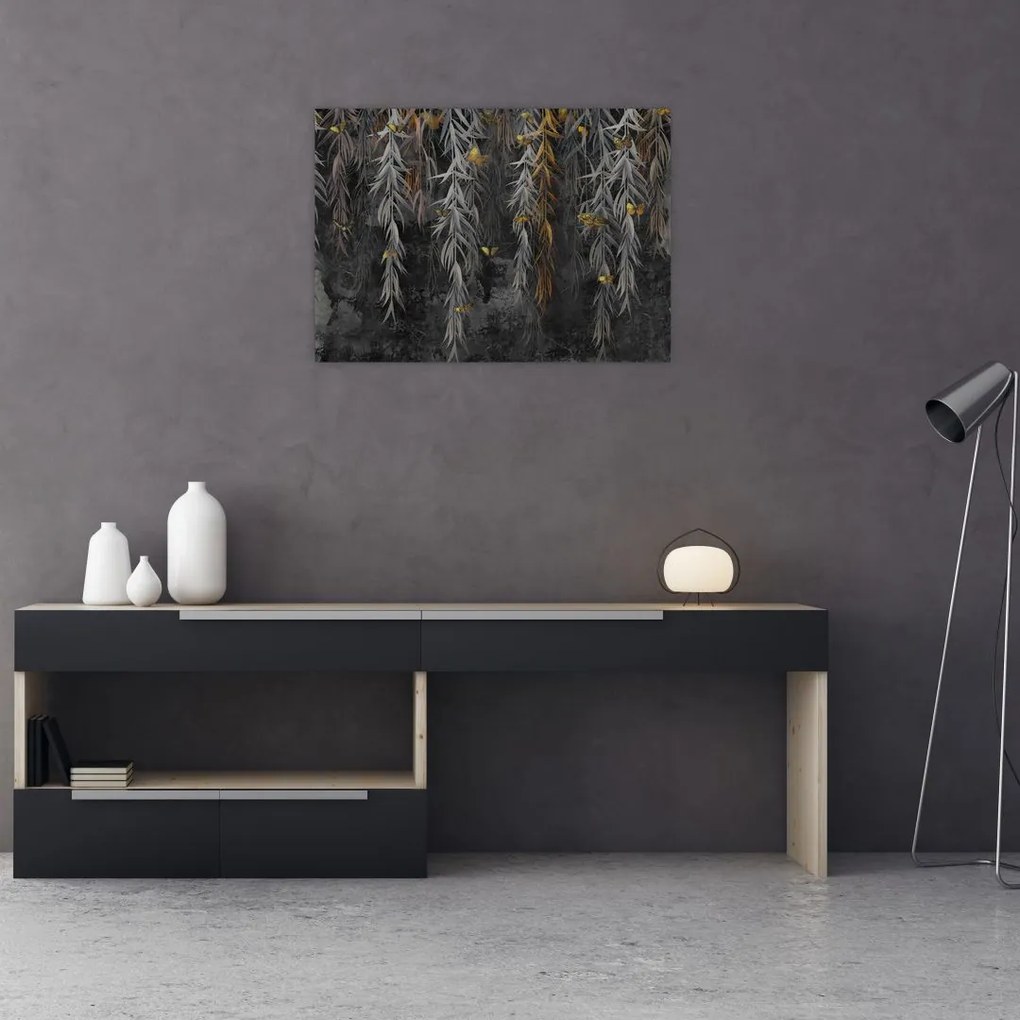 Obraz - Gałązki wierzby na czarnym tle (70x50 cm)