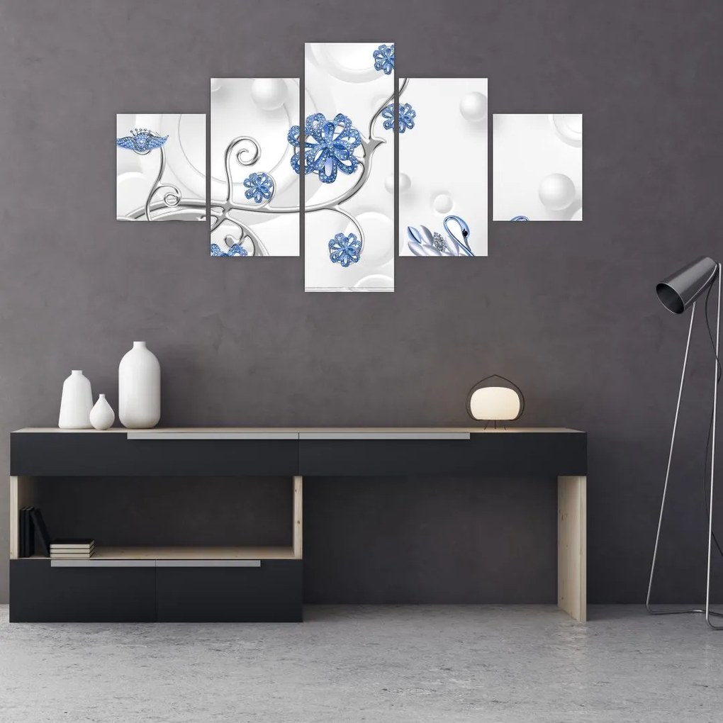 Obraz - Niebieskie łabędzie (125x70 cm)