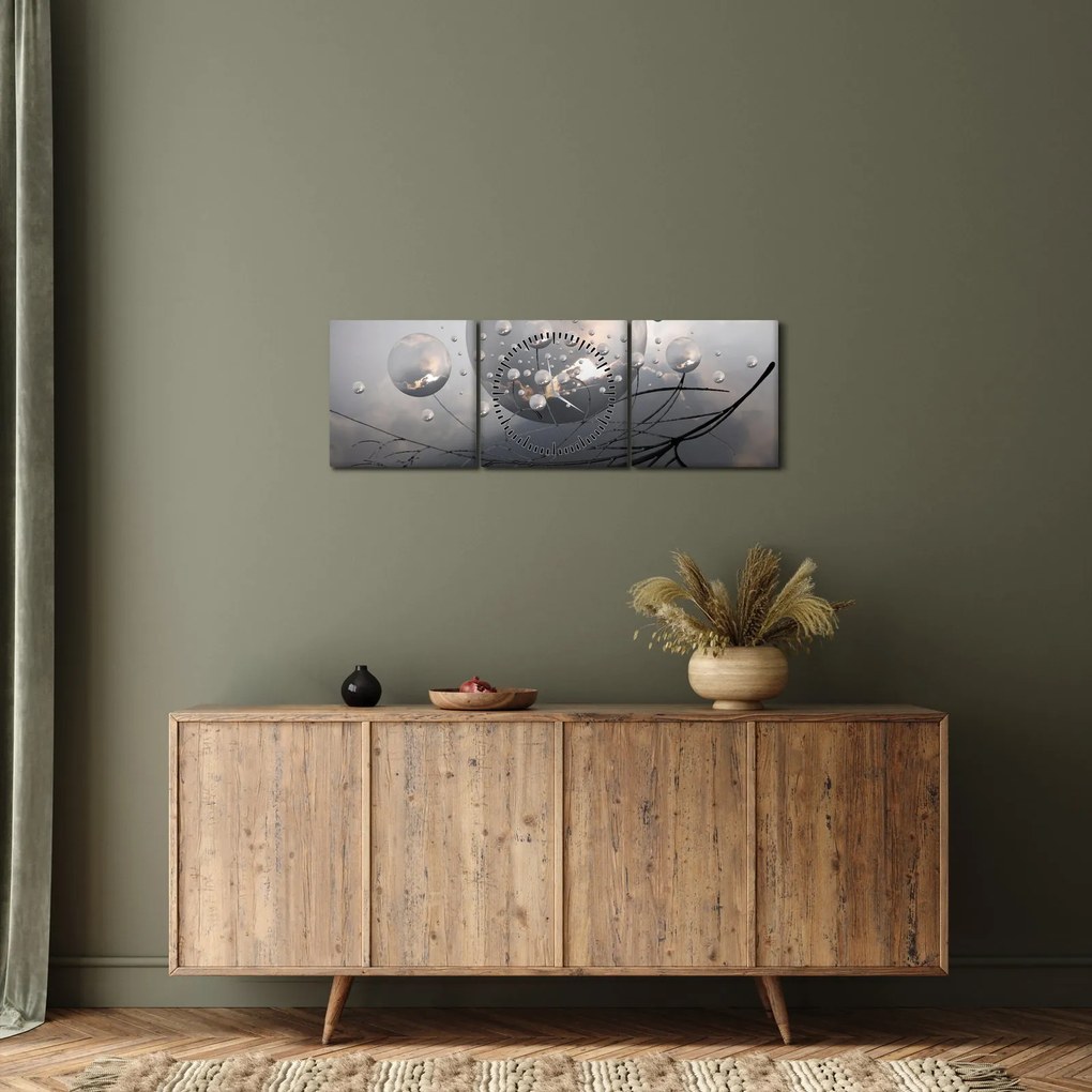 Obraz abstrakcyjnych kul (z zegarem) (90x30 cm)