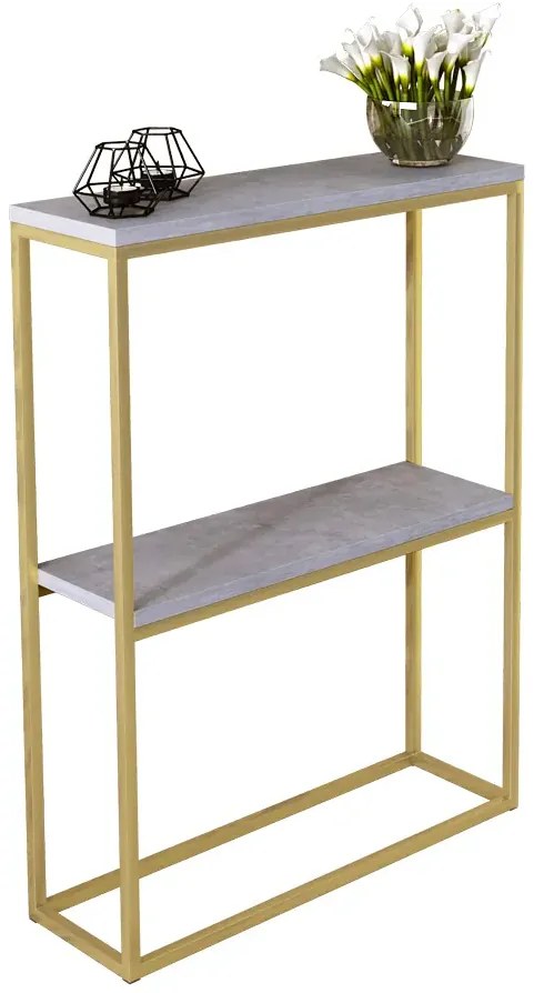 Nowoczesna konsola z półkami złoty + beton - Carello 3X