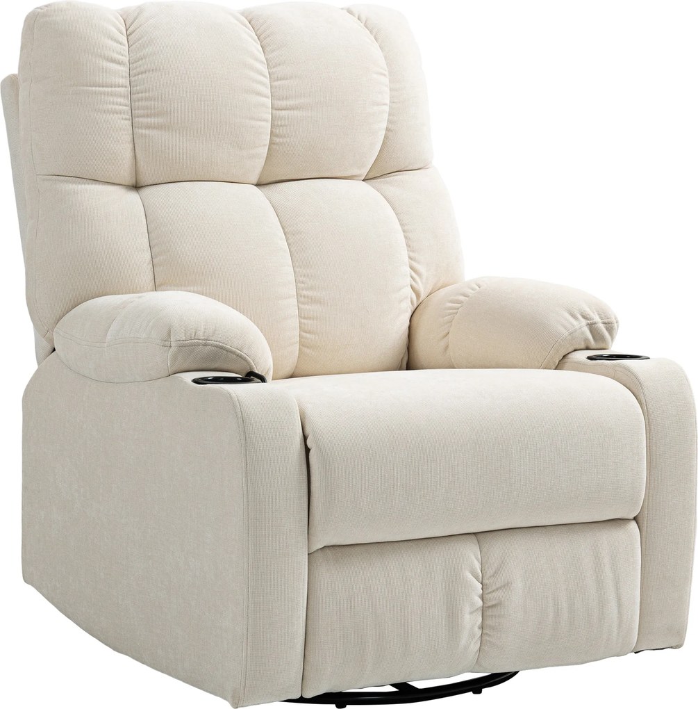 HOMCOM Fotel relaksacyjny z podnóżkiem, leżak, obrotowy, do 150 kg, stalowa rama, 88x96x108cm, Beżowy