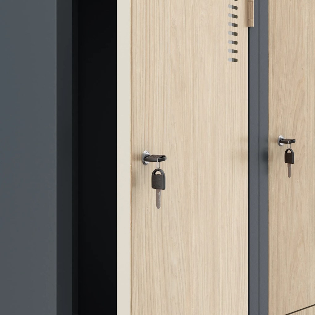 Szafa socjalna ubraniowa typu L, czterokomorowa, antracytowa/dąb sonoma, 800x1850x450 mm: JULIA Eco Design