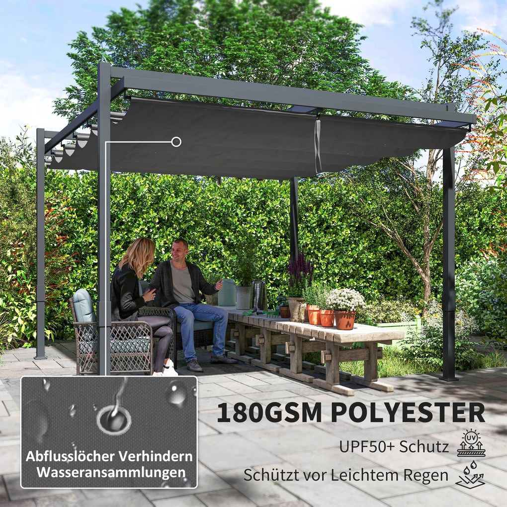 Outsunny Pergola ok. 3,5x3m Stabilna i Zimoodporna z Aluminiową Ramą i Regulowanym Zadaszeniem Szara