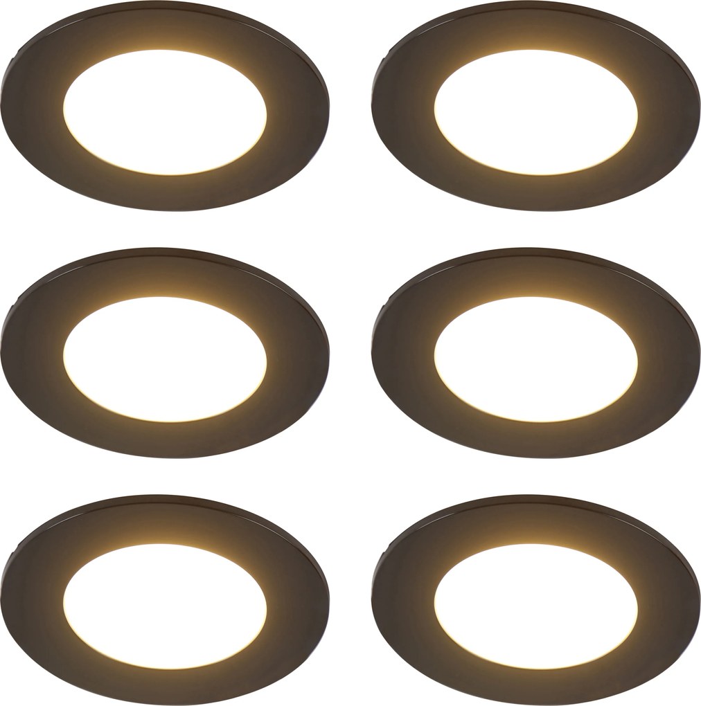 Zestaw 6 nowoczesnych reflektorów wpuszczanych czarnych z diodami LED z 3-stopniowym ściemnianiem IP65 - Blanca