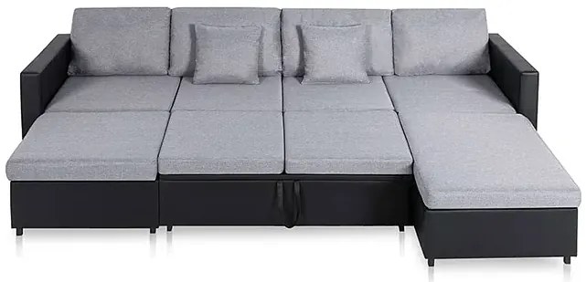 4-osobowa rozkładana czarna sofa z jasnoszarymi poduszkami - Umika 4Q