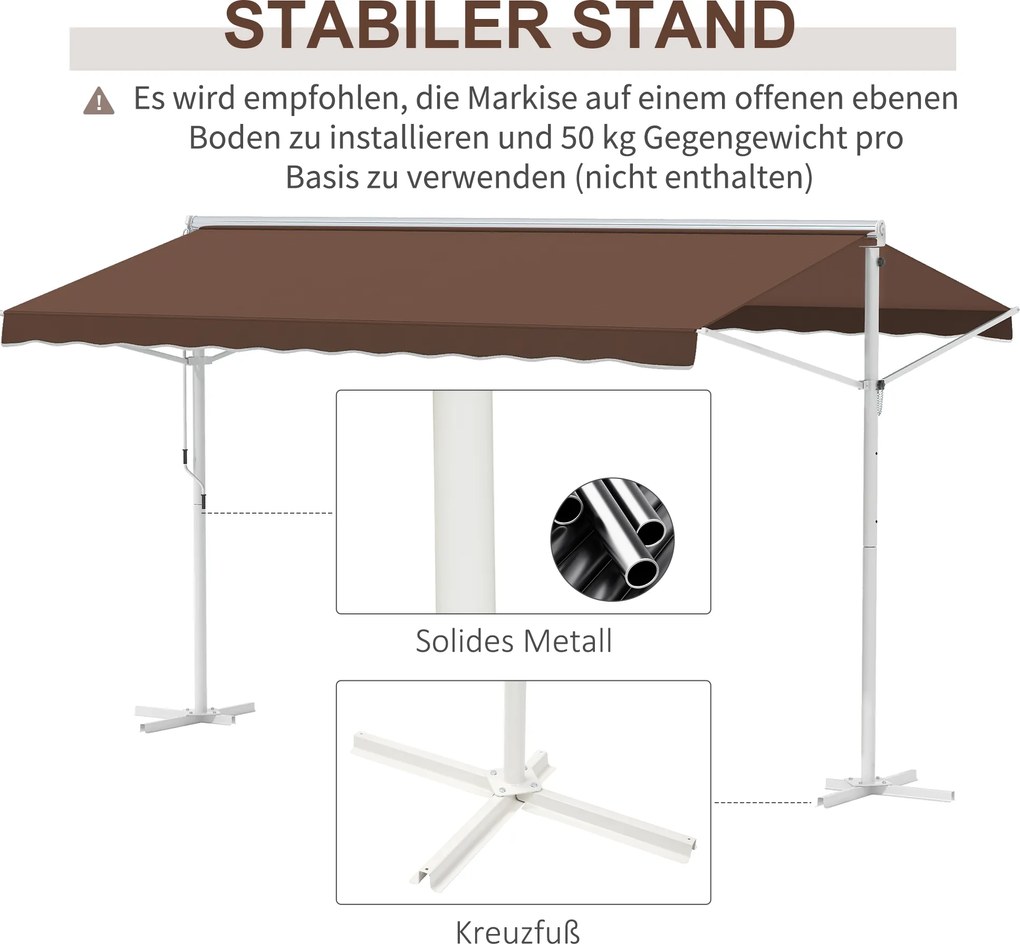 Outsunny Samodzielna markiza, regulowany kąt nachylenia, korbka, stelaż metalowy, odporny na warunki atmosferyczne, 4x3m, Krem