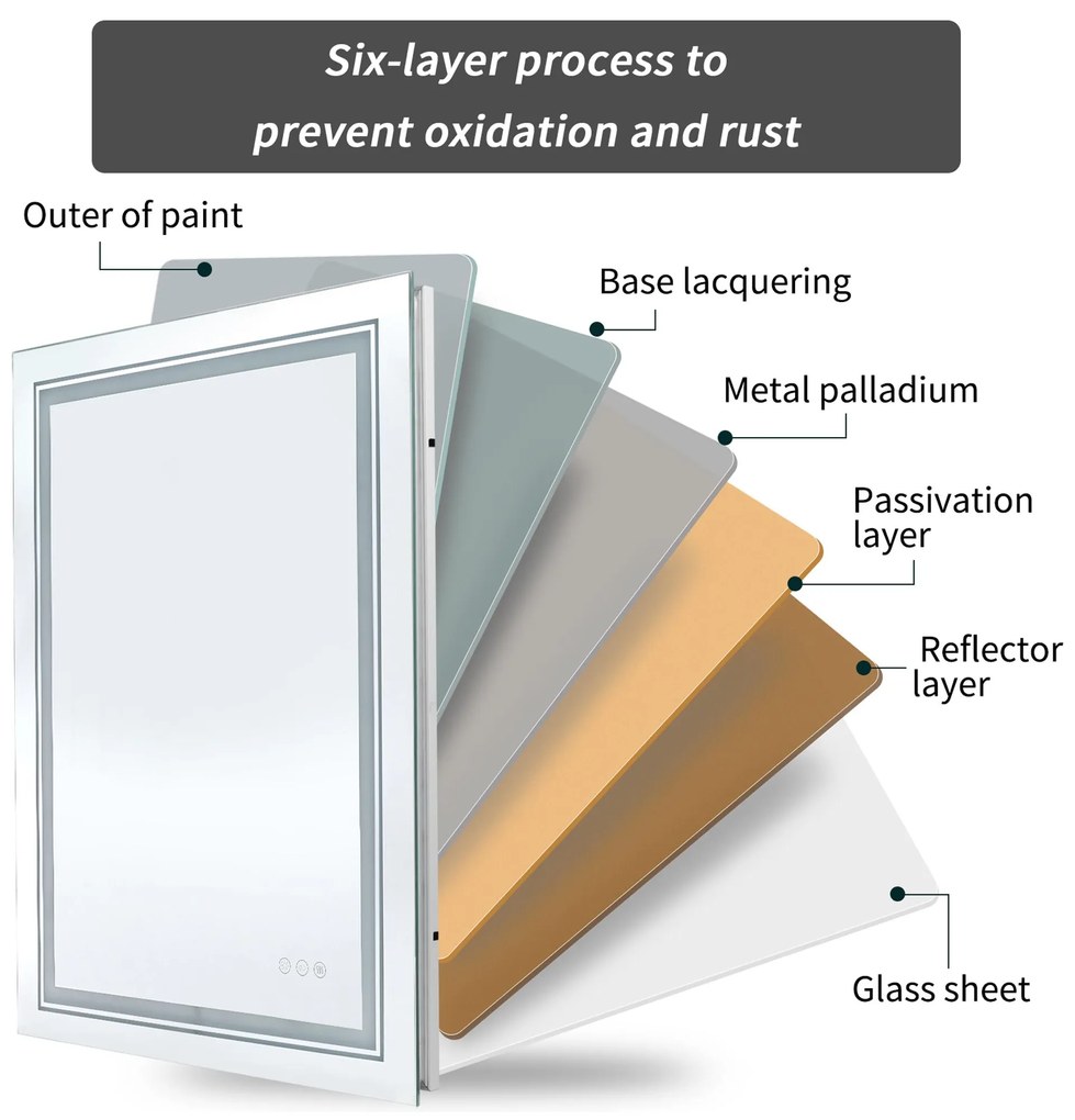 Lustro ścienne łazienkowe srebrne podświetlane VERO lustro ścienne łazienkowe, srebrny