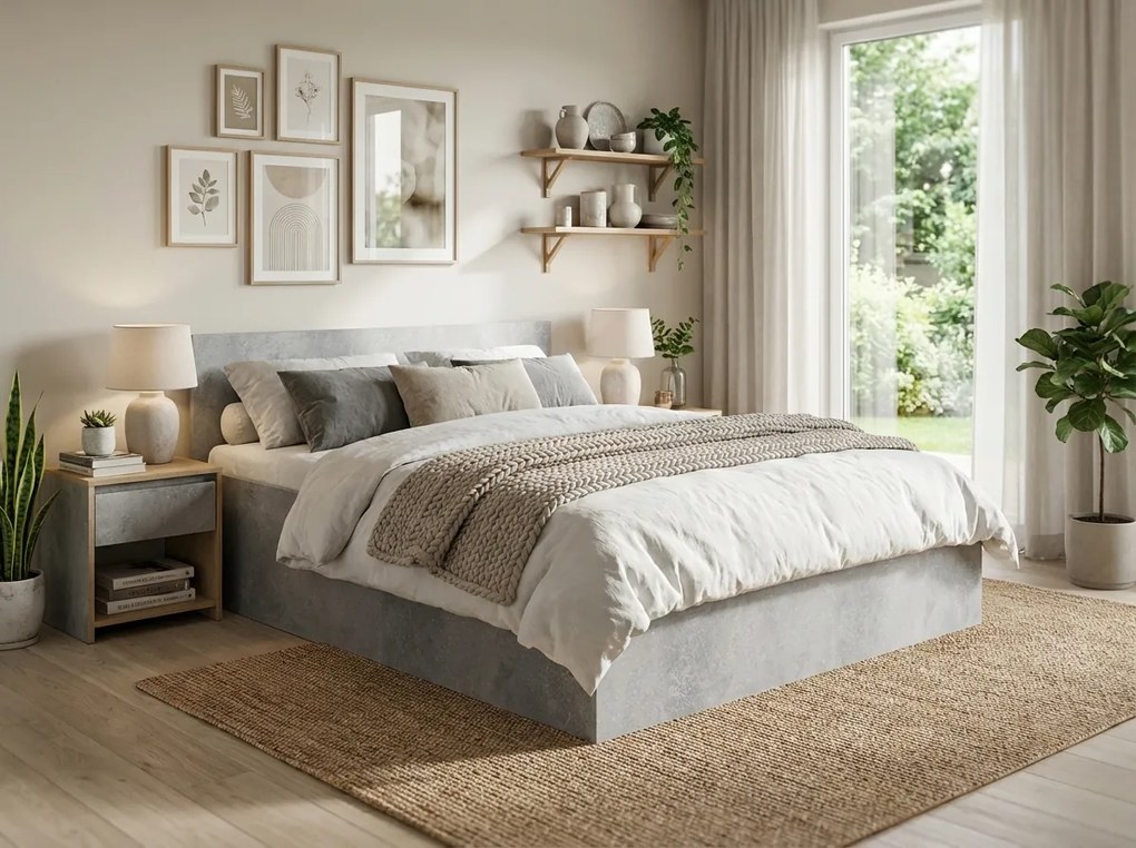 Łóżko SOFIA 120 x 200 cm, beton Stelaż: Ze stelażem listwowym rolowanym, Materac: Bez materaca