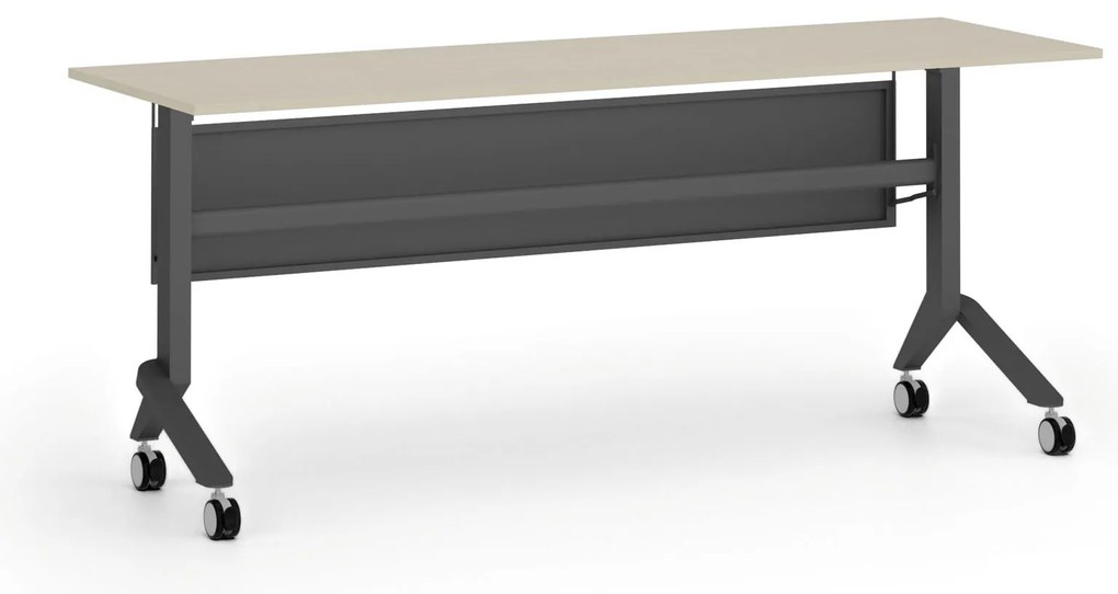 Mobilny stół PRIMO MOVE, 180x60 cm, czarna podstawa, brzoza