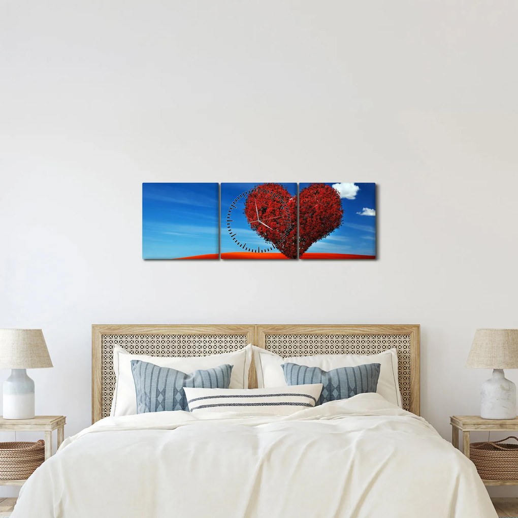 Obraz - Serce z drzewa (z zegarem) (90x30 cm)