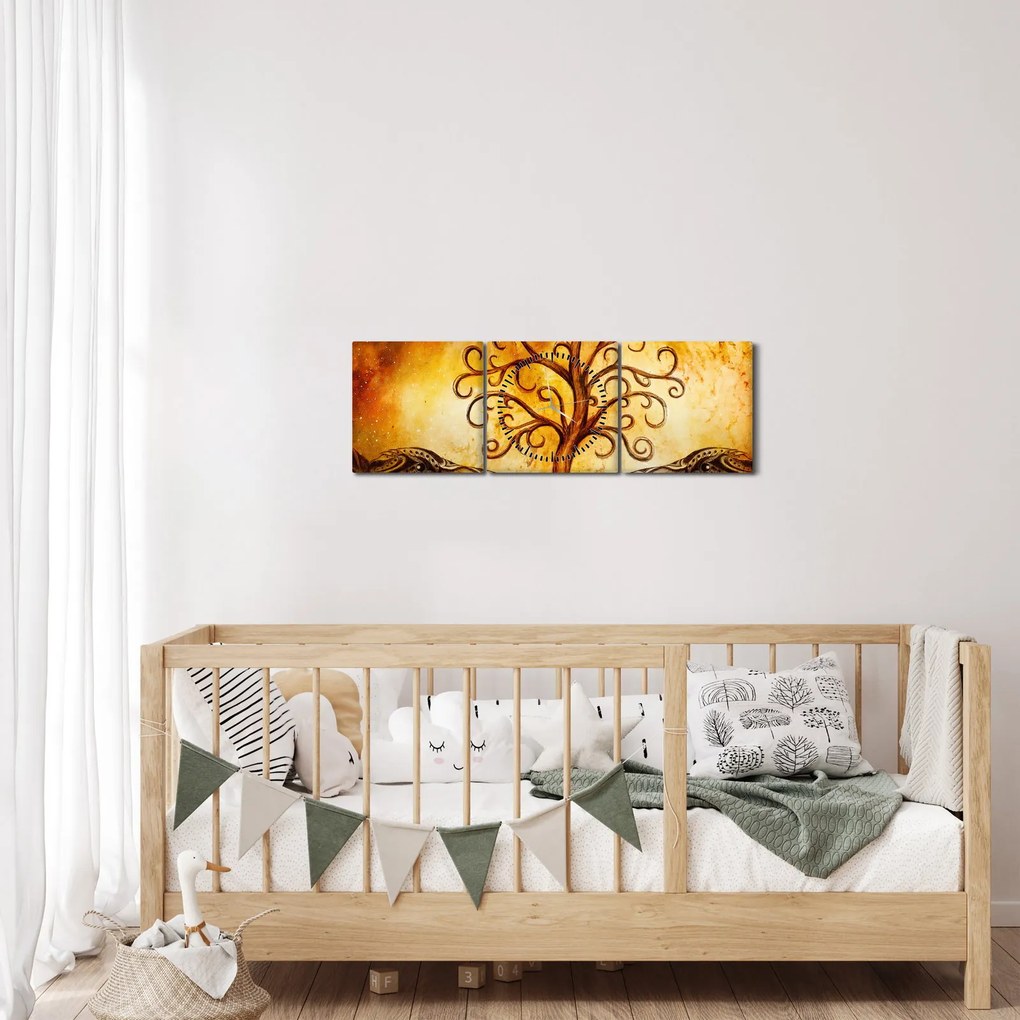 Naturalny abstrakcyjny obraz drzewa (z zegarem) (90x30 cm)