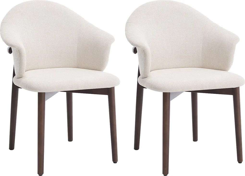 Zestaw 2 krzeseł z teksturowanej tkaniny i drewna kauczukowca  - Kremowy - LUMELY