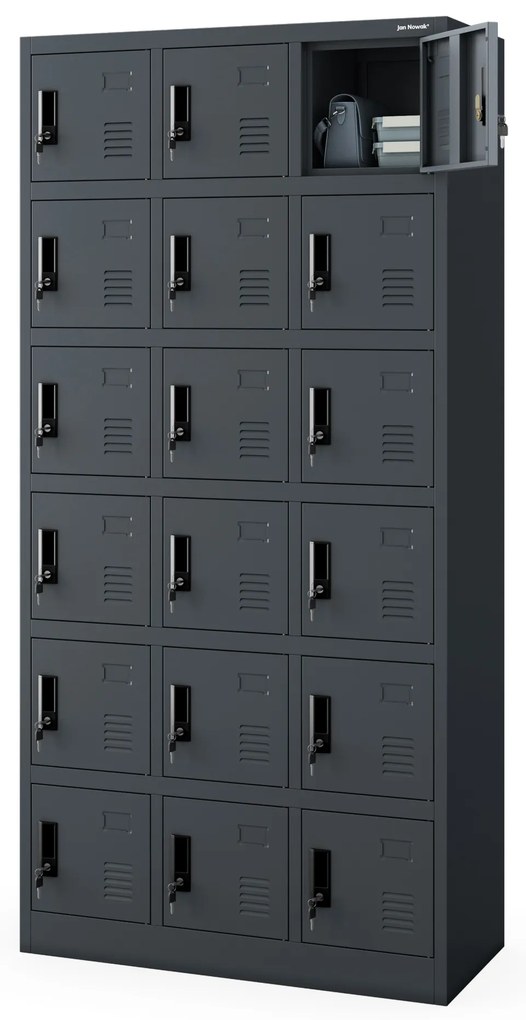 Skrytkowa szafa socjalna KAROL, 900 x 1850 x 400 mm, antracytowa
