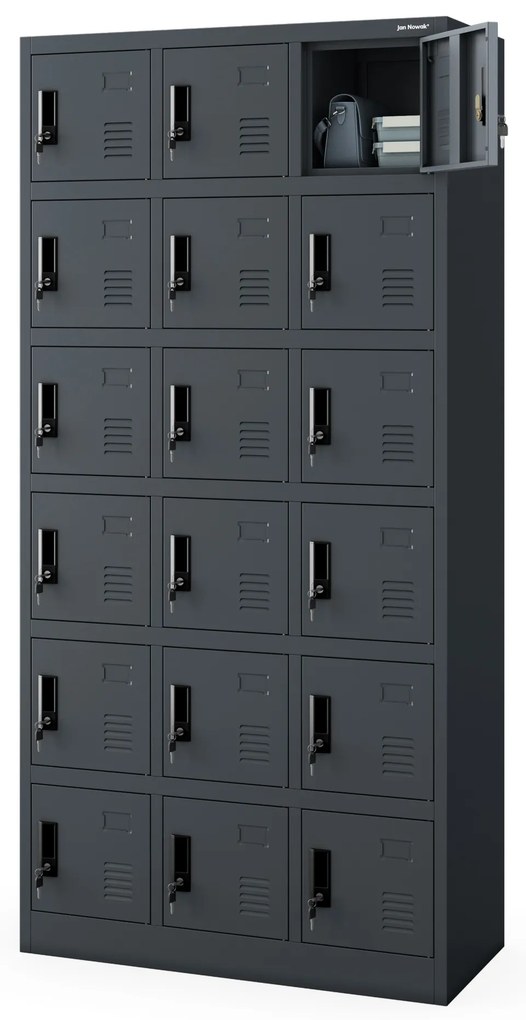 Szafka pracownicza skrytkowa 18-skrytkowa antracytowa, 900x1850x400 mm: KAROL