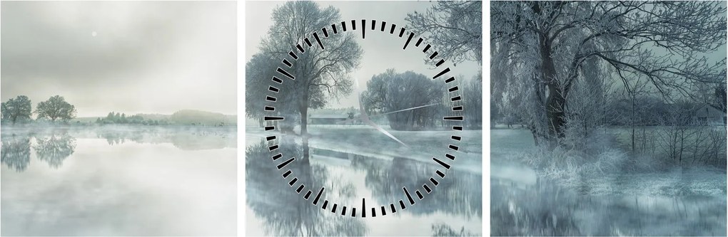 Obraz zimowej natury (z zegarem) (90x30 cm)