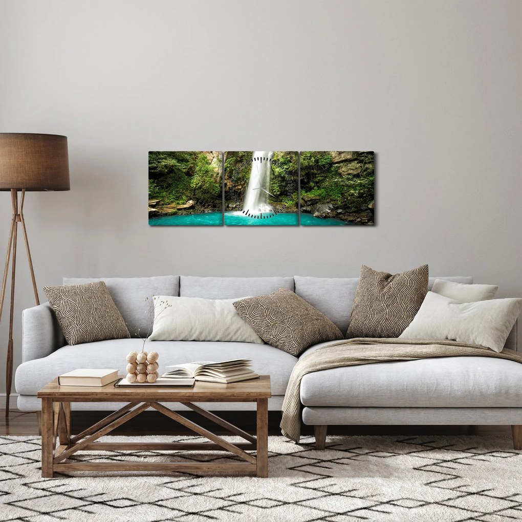 Obraz - Wodospad (z zegarem) (90x30 cm)