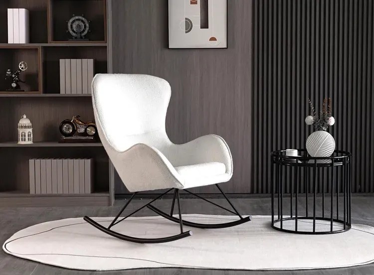 Biały fotel bujany z tkaniny boucle - Axor 4X